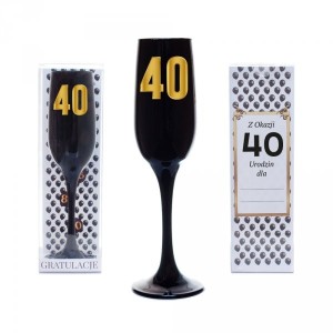Kieliszki okolicznościowe - Czarny kieliszek do szampana na "40 urodziny"