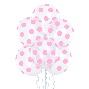 Balony lateksowe groszki i konfetti - Balony transparentne w różowe kropki