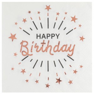 Serwetki papierowe z napisami - Serwetki na urodziny kolekcja Happy Birthday różowe złoto / 33x33 cm