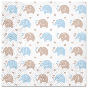 Serwetki papierowe z napisami - Serwetki na Baby Shower "Niebieski słonik" / 33x33 cm