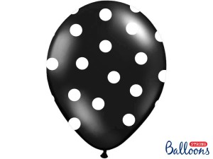 Balony lateksowe groszki i konfetti - Balony lateksowe 14" Pastel Black w białe kropki