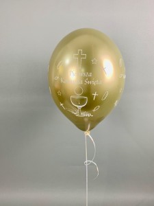 Balony komunijne - Balon lateksowy B105 komunijny Glossy złote z białym nadrukiem