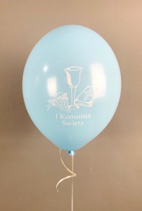 Balony komunijne - Błękitny balon lateksowy 14" Pierwsza Komunia Święta