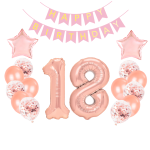 Zestawy balonów na 18 urodziny - Zestaw balonów na 18 urodziny, różowe złoto