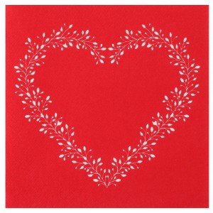 Serwetki flizelinowe z nadrukiem - Czerwone serwetki flizelinowe z sercem /40x40 cm
