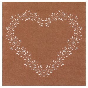 Serwetki flizelinowe z nadrukiem - Brązowe serwetki flizelinowe z sercem /40x40 cm