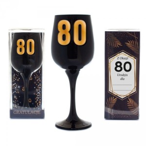Kieliszki okolicznościowe - Czarny kielich na wino "80 urodziny"