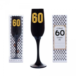 Kieliszki okolicznościowe - Czarny kieliszek do szampana na "60 urodziny"