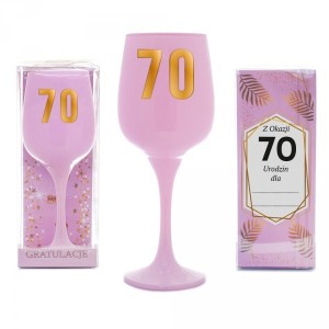 Kieliszki okolicznościowe - Różowy kielich na wino "70 urodziny"