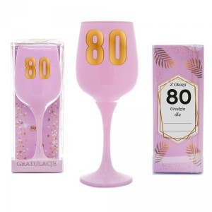 Kieliszki okolicznościowe - Różowy kielich na wino "80 urodziny"