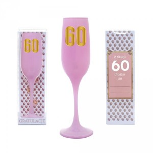 Kieliszki okolicznościowe - Różowy kieliszek do szampana na "60 urodziny"