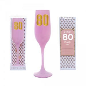 Kieliszki okolicznościowe - Różowy kieliszek do szampana na "80 urodziny"