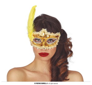 Maski Weneckie - Złota maska z piórami
