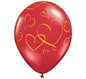 Balony lateksowe w serduszka - Balony QL 11" z nadrukiem "Serca", crystal czerwony