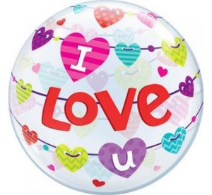 Balony foliowe Bubbles - Balon foliowy 22" QL Bubble "Love You" Banner Hearts