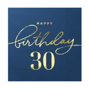 Serwetki bibułowe cyfry i liczby - Serwetki granatowe ze złotym napisem "Happy Birthday 30"