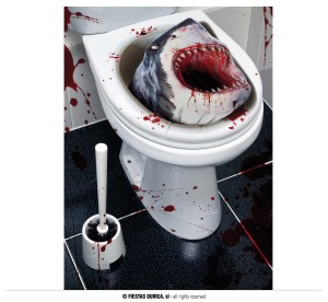 Naklejki krwawe ślady na Halloween - Dekoracja Halloweenowa naklejka Rekin na toaletę